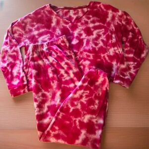 SO Intimates Pink Tie Dye Long Sleeve Top, Jogger Pajama Pants PJ Set XL